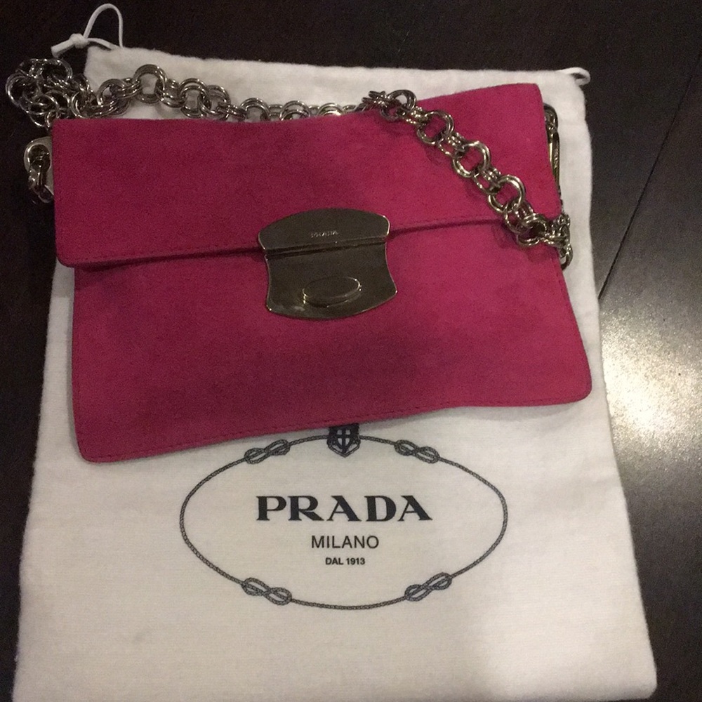 100% authentic Prada pink suede evening bag